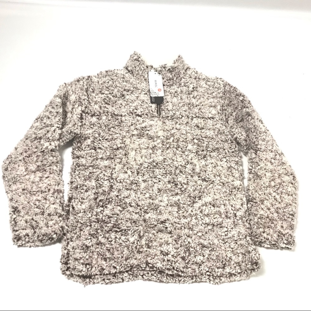 New Women Warm Cozy 1/2 Zip Jacket Top Fuzzy Fur M